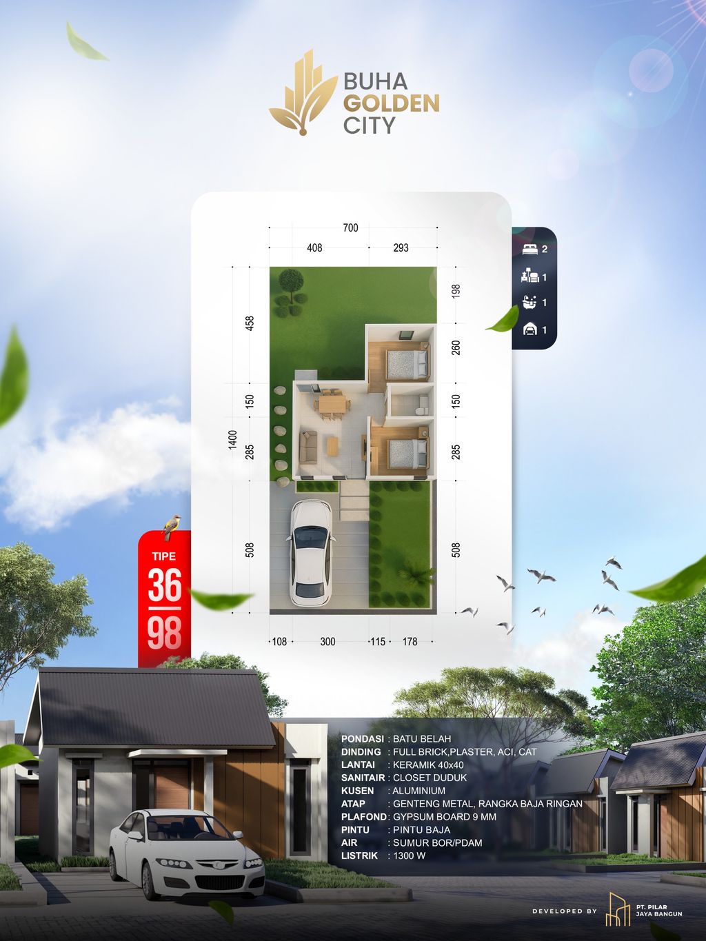 foto denah rumah tipe 36 perumahan BUHA GOLDEN CITY