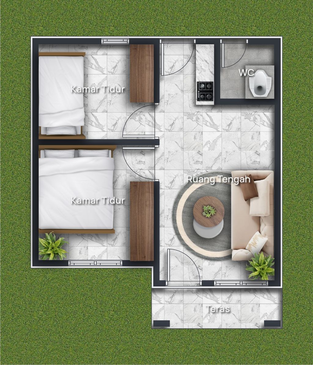 foto denah rumah tipe 36 (subsidi) perumahan Mahoni Land Tungkaran