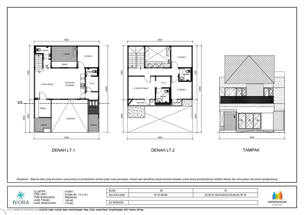 foto denah rumah tipe BADAN 9 - R perumahan SUMMARECON BANDUNG - CLUSTER IVORA