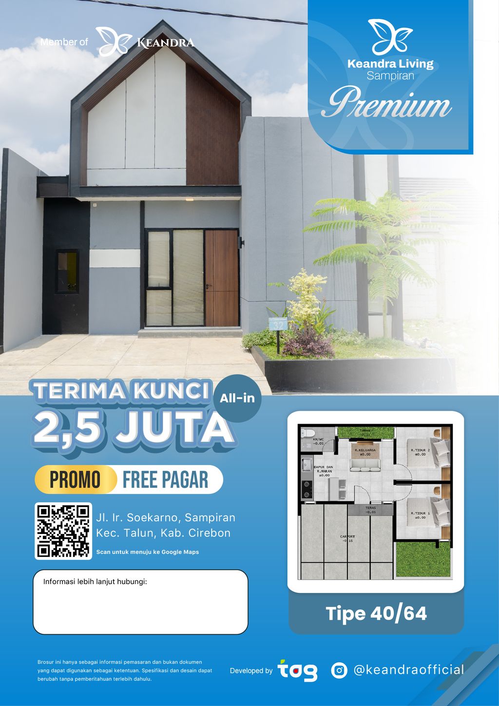 foto denah rumah tipe 40/64 perumahan KEANDRA LIVING SAMPIRAN