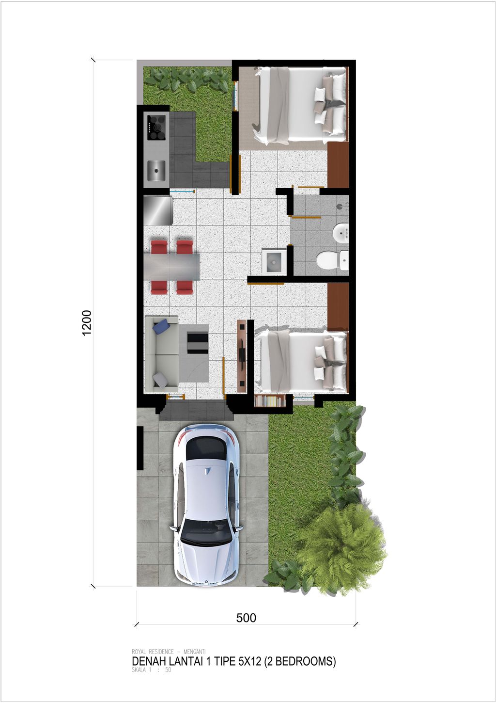 foto denah rumah tipe Verona 5 B107A perumahan ROYAL RESIDENCE MENGANTI
