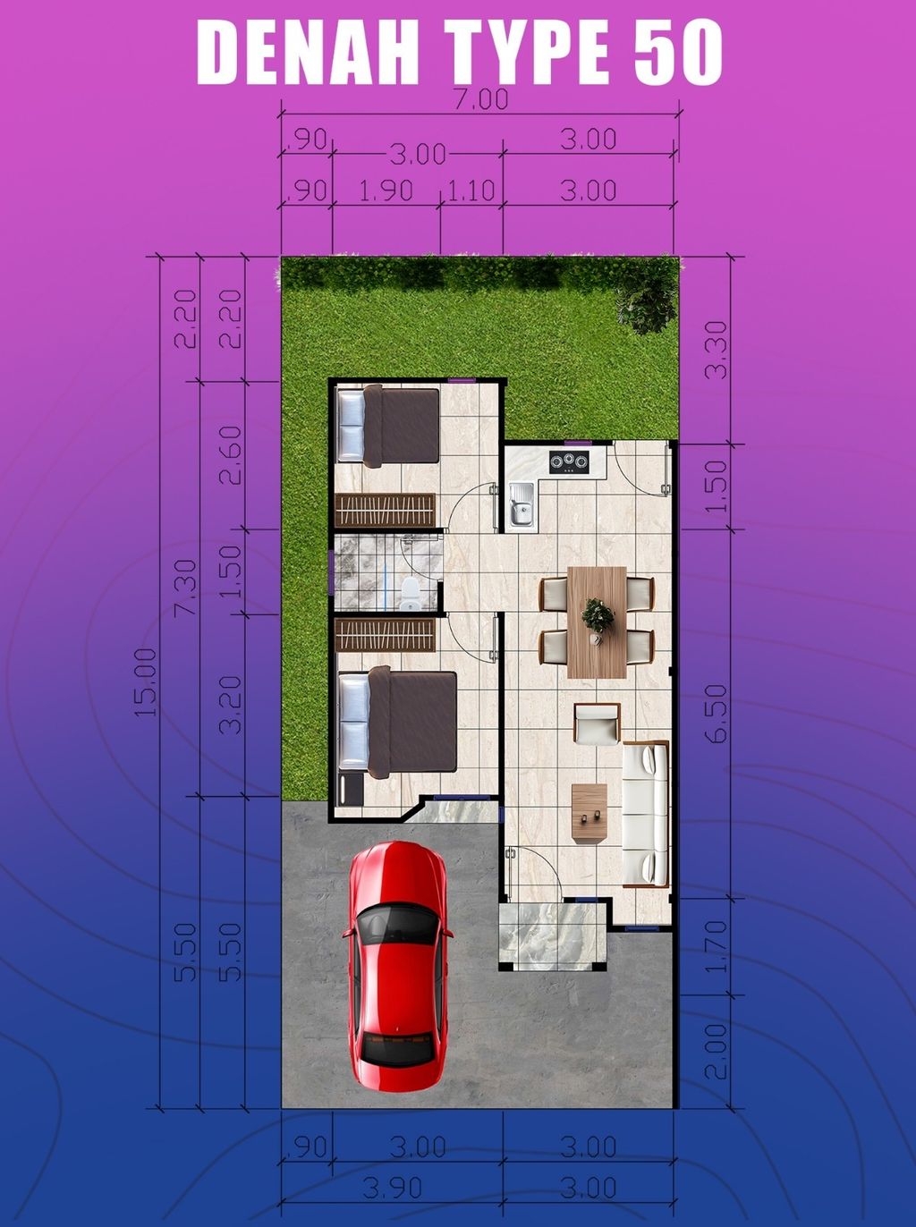 foto denah rumah tipe 50 perumahan GARDEN CITY 3