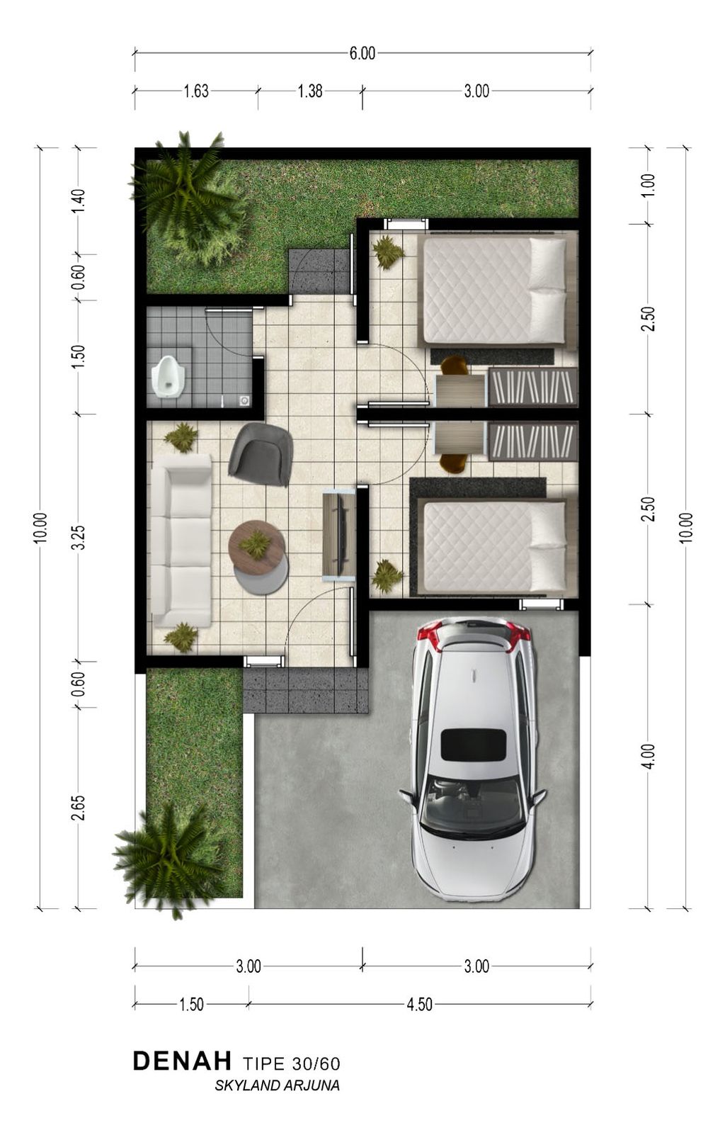 foto denah rumah tipe NAKULA perumahan MBR SKYLAND ARJUNA