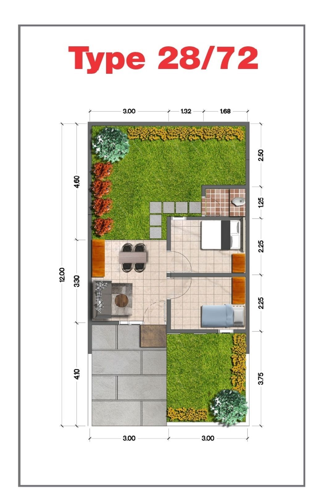 foto denah rumah tipe 28/72 subs 2026 perumahan Bukit Mas Residence