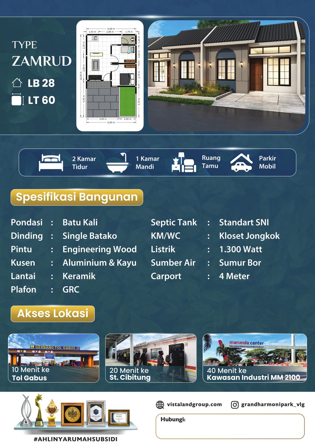 foto denah rumah tipe CLUSTER ZAMRUD 28/60 (185.000.000) perumahan GRAND HARMONI PARK PERLUASAN