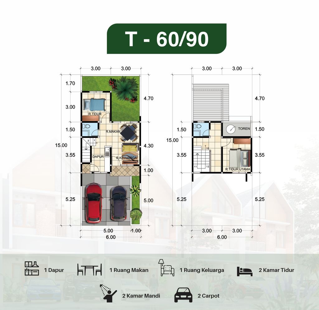 foto denah rumah tipe 60 perumahan PERUMAHAN SAFIRA GREENPARK