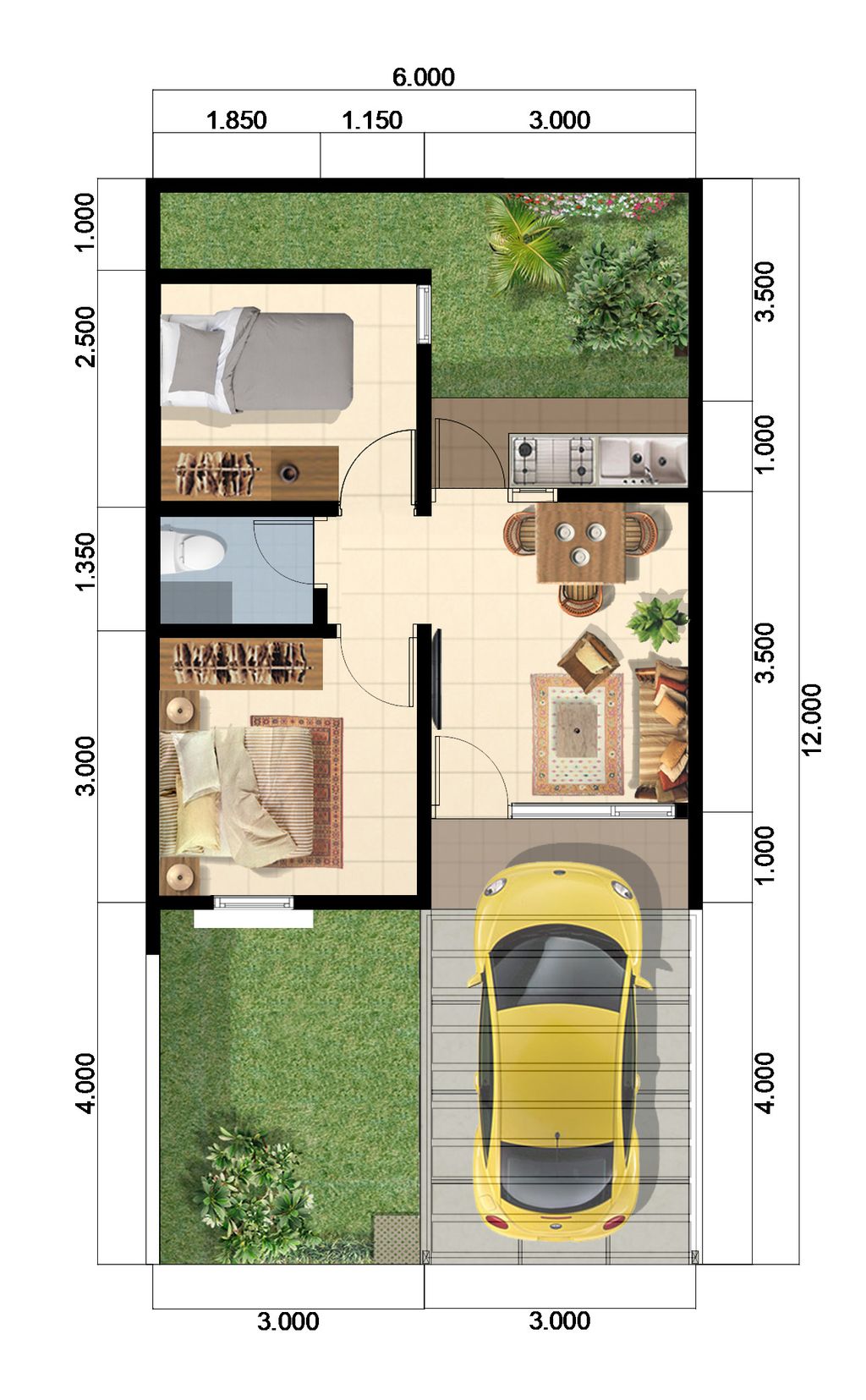 foto denah rumah tipe AYANA 34/72 (SEPT 25) perumahan PANJIBUWONO RESIDENCE