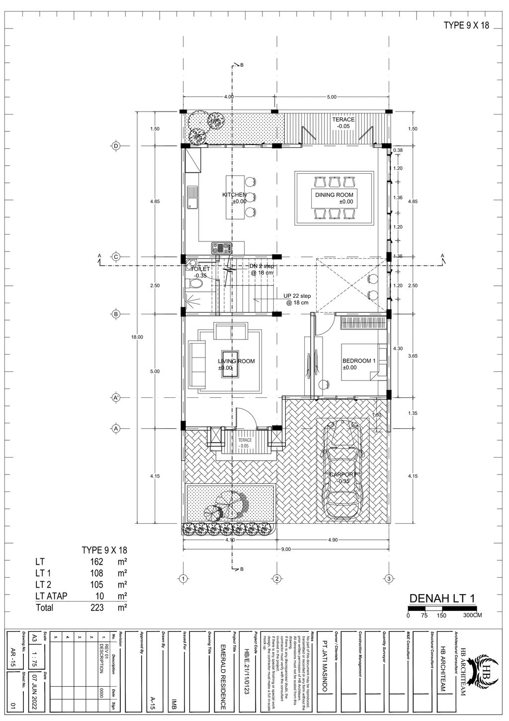 foto denah rumah tipe Rumah 8A 9 x 18 m perumahan EMERALD RESIDENCE