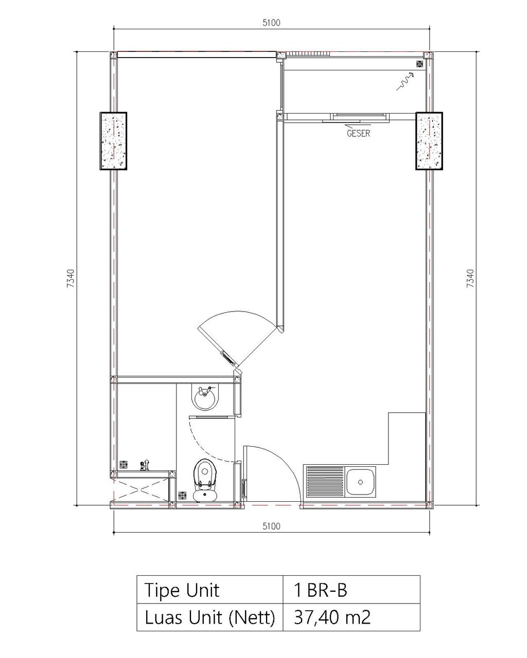 foto denah rumah tipe 1 BR B perumahan Bintaro Plaza Residence Tower Breeze