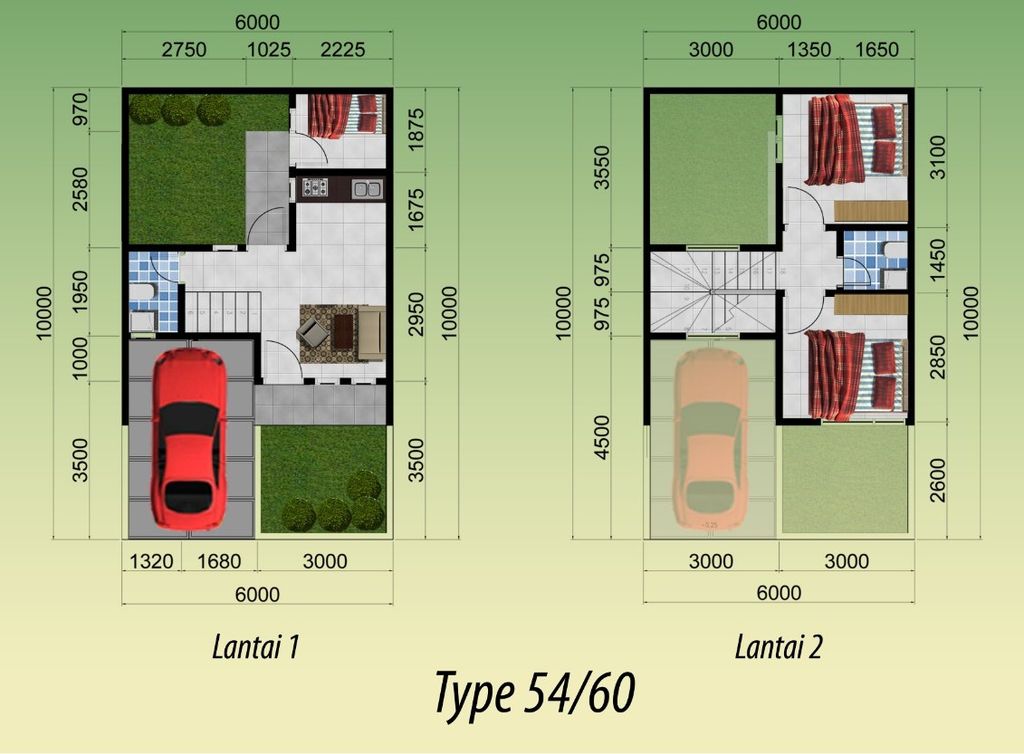 foto denah rumah tipe 54/60 perumahan Griya Kedaung Asri