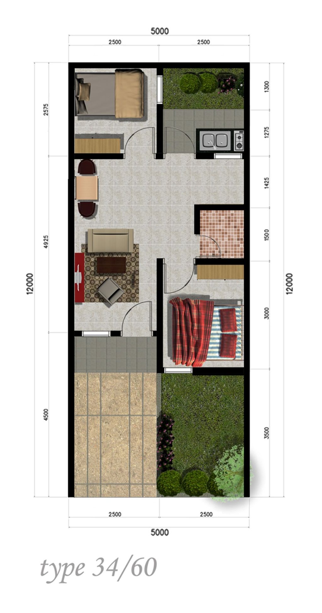 foto denah rumah tipe 34/60 perumahan Griya Kedaung Asri