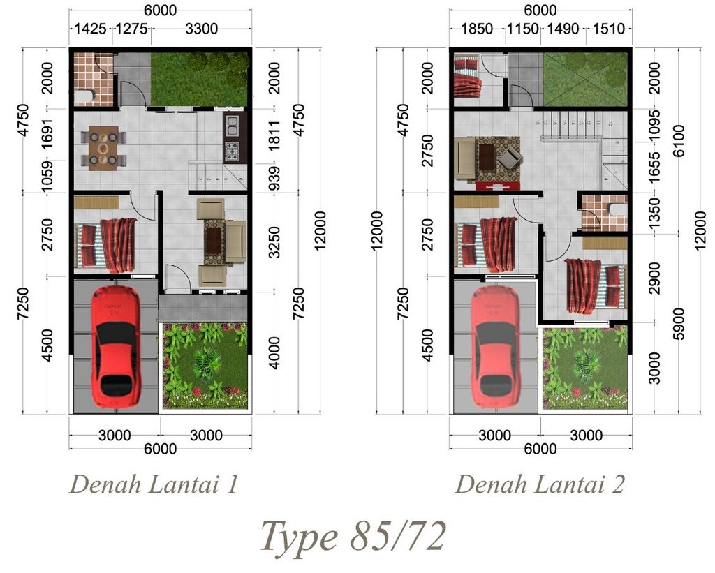 foto denah rumah tipe 85/72 perumahan Griya Kedaung Asri