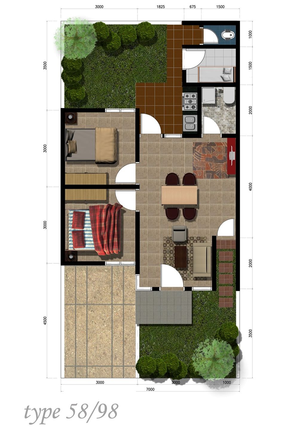 foto denah rumah tipe 58/98 perumahan Griya Kedaung Asri