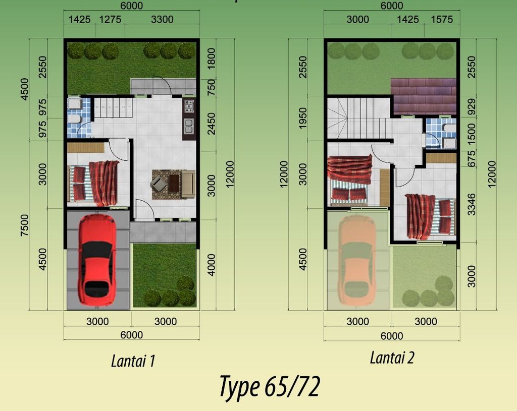 foto denah rumah tipe 65/72 perumahan Griya Kedaung Asri