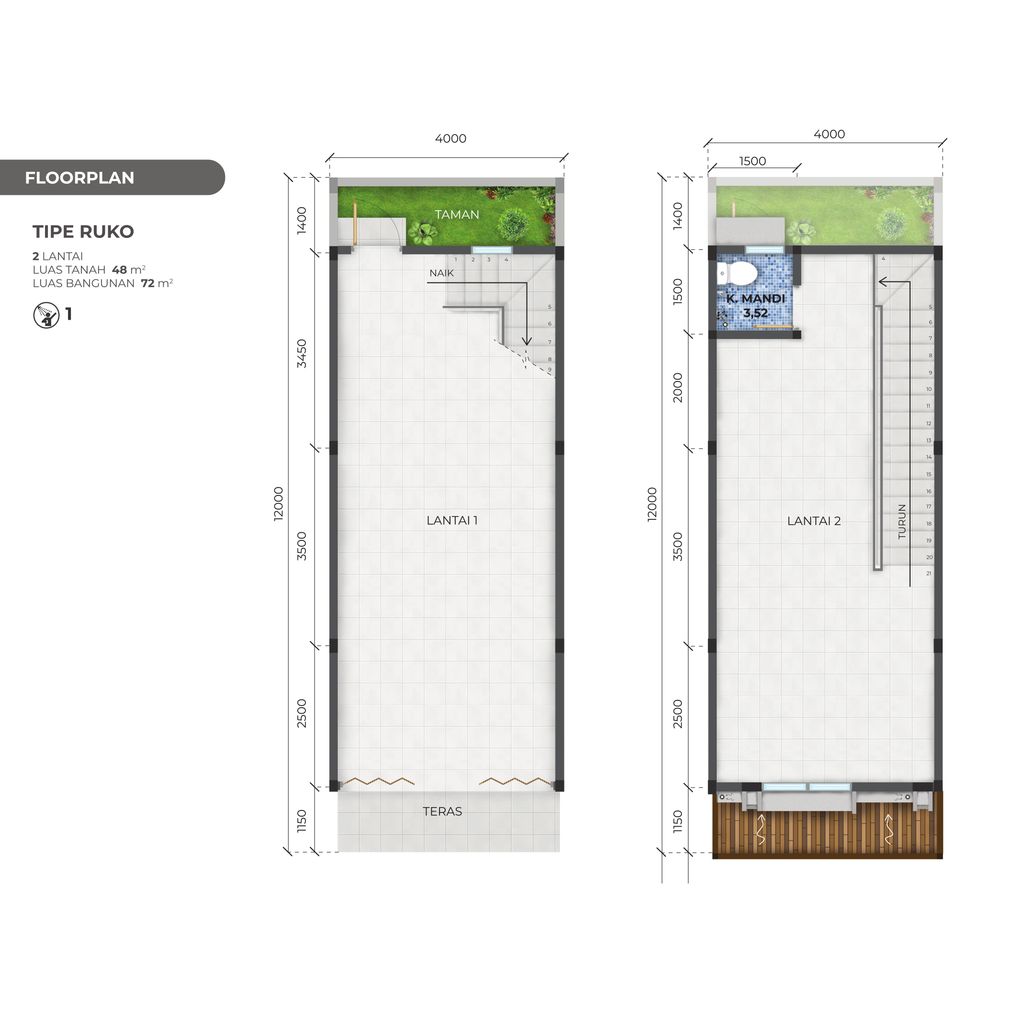 foto denah rumah tipe RUKO AA (48/72) perumahan RUKO HARMONI PARK BEKASI