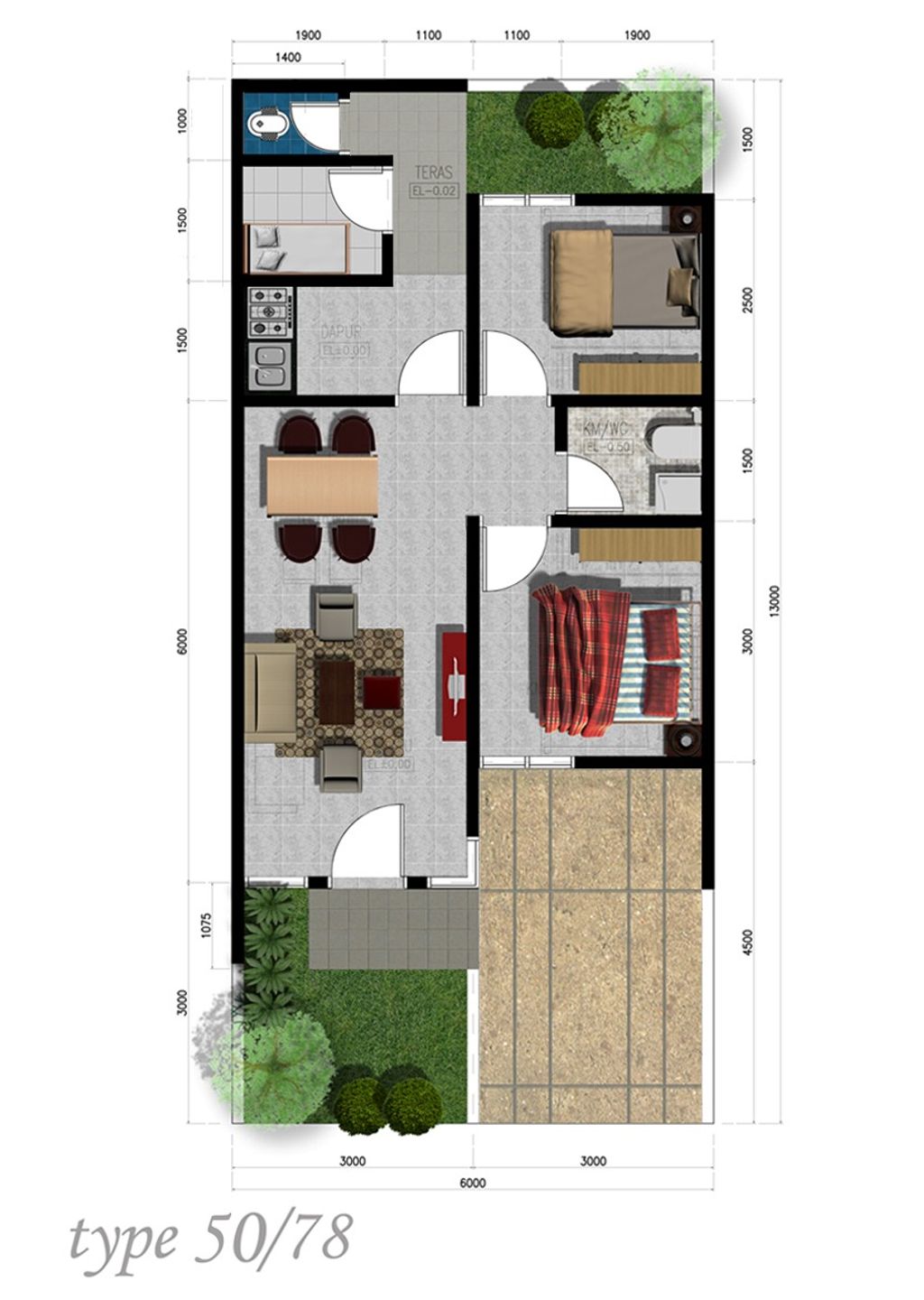 foto denah rumah tipe 50/78 perumahan Griya Kedaung Asri