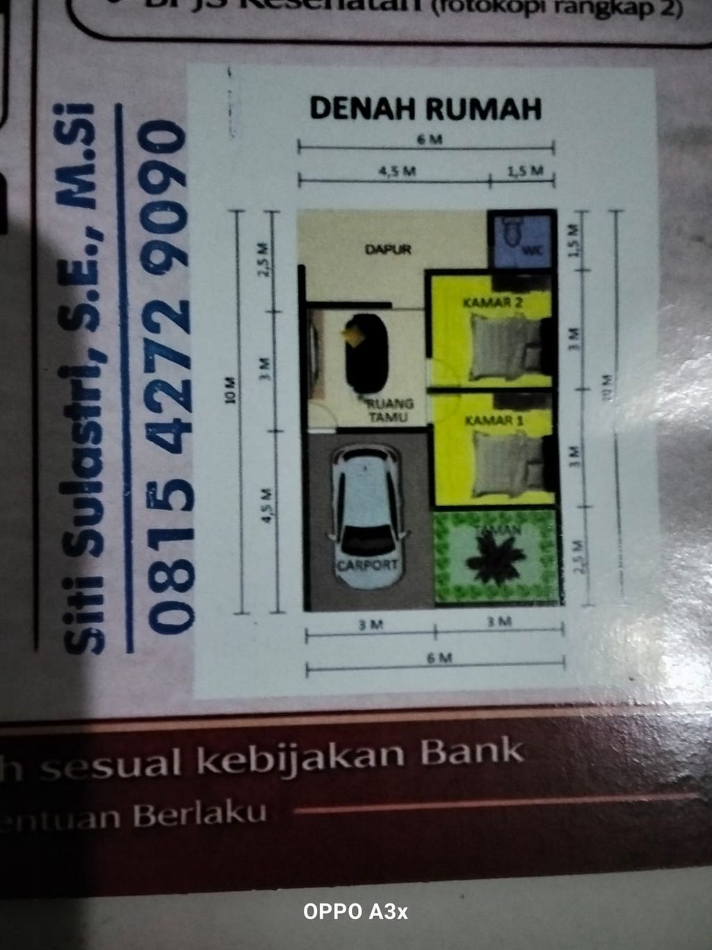 foto denah rumah tipe RMH subsidi blok C no.22 perumahan MAHKOTA SULTAN BISMA