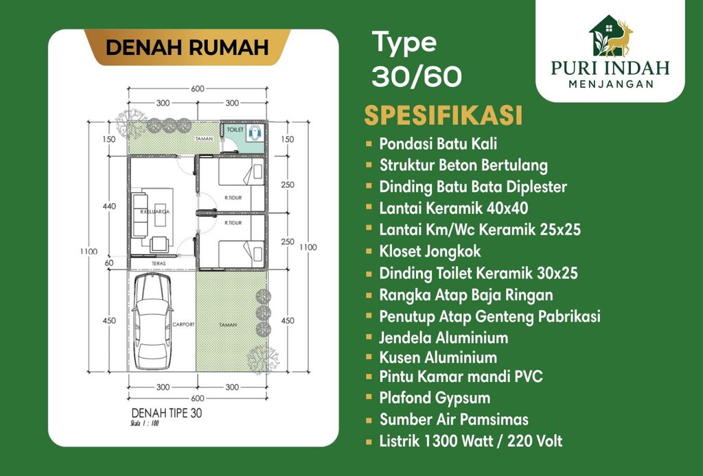 foto denah rumah tipe 32 perumahan PURI INDAH MENJANGAN