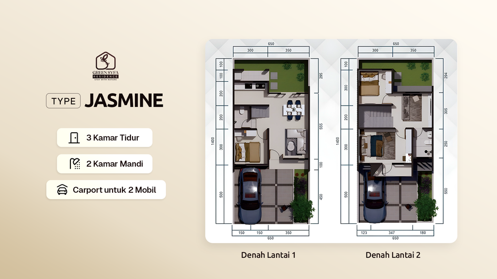 foto denah rumah tipe JASMINE perumahan GREEN SYFA RESIDENCE TAHAP 2