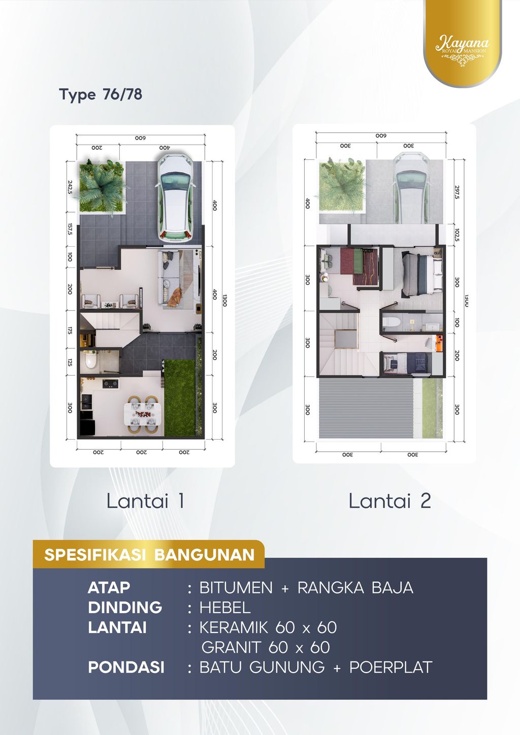 foto denah rumah tipe 76 perumahan KAYANA ROYAL MANSION PAREPARE