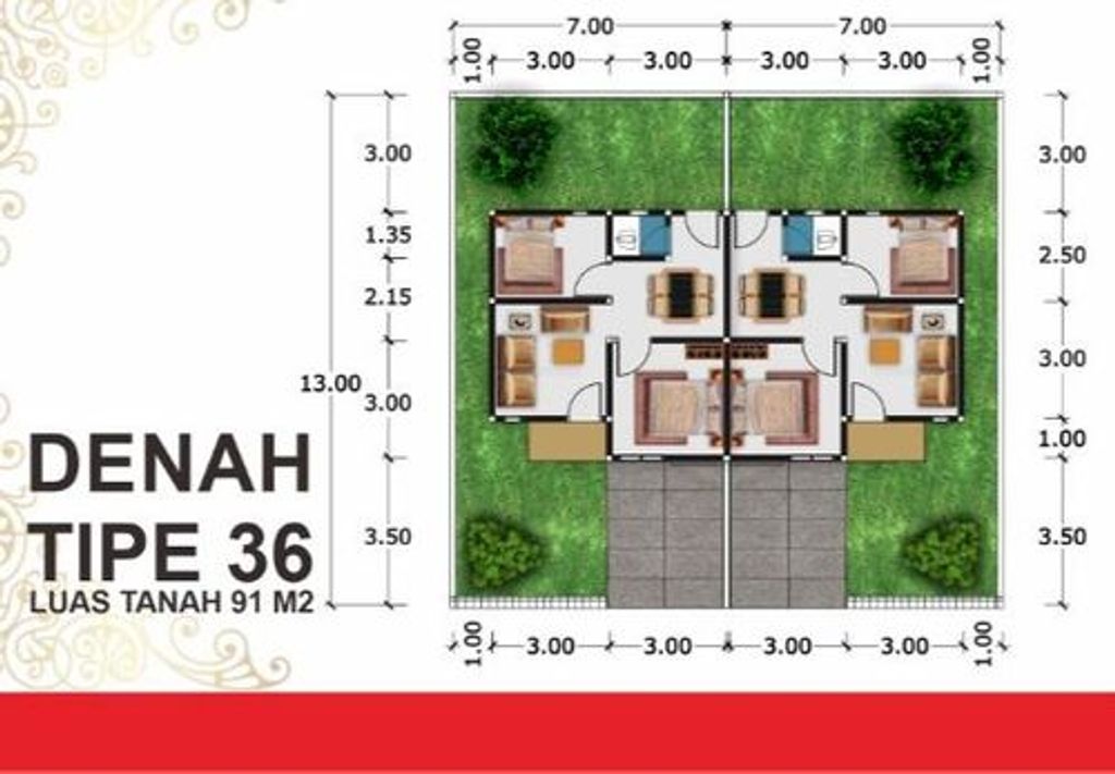 foto denah rumah tipe 36/105 perumahan GRAND PERMAI RESIDENCE