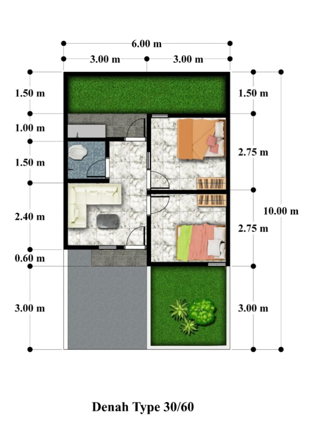 foto denah rumah tipe 30/60 perumahan ANAYA RESIDENCE
