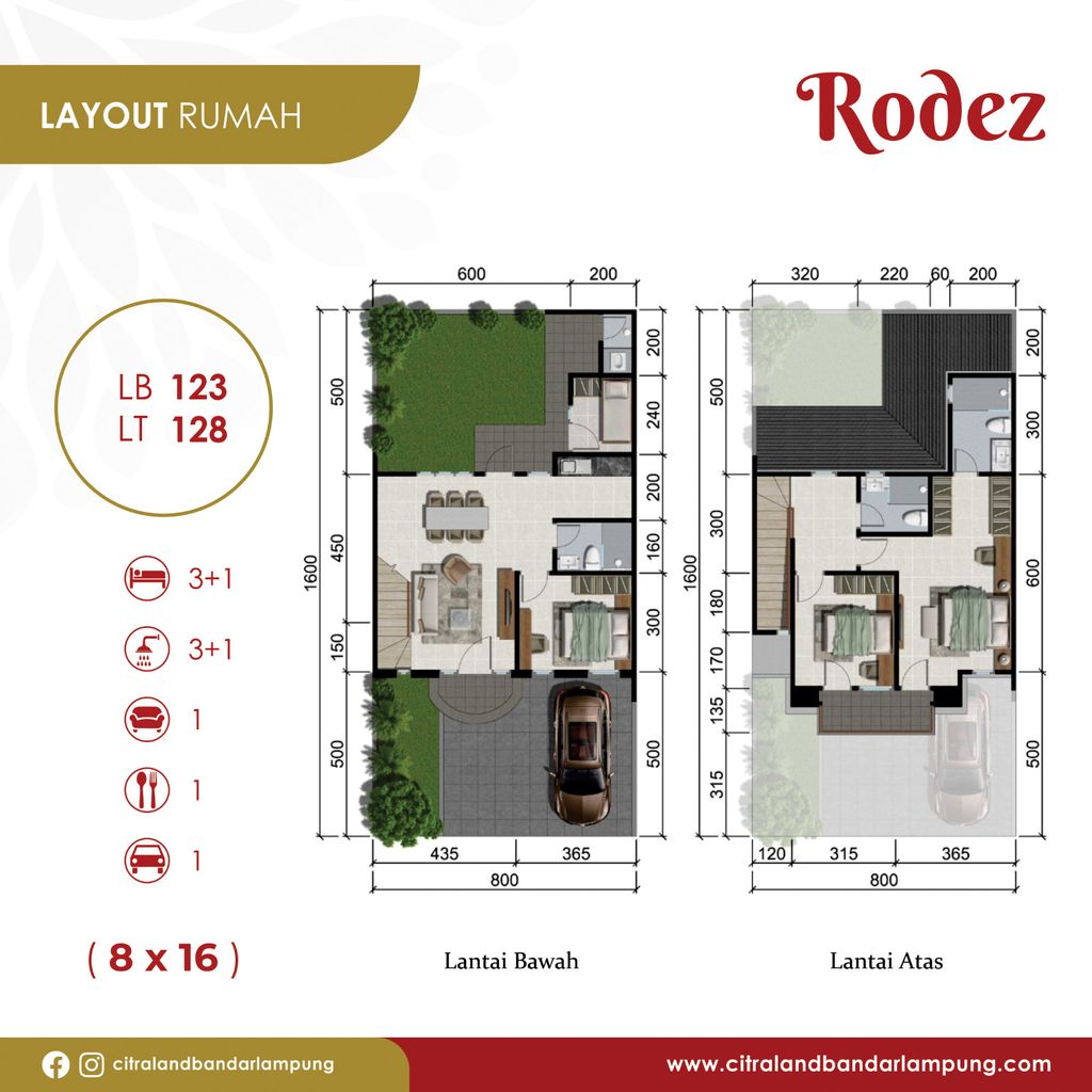 foto denah rumah tipe RODEZ HOEK perumahan CITRALAND BANDAR LAMPUNG - REVISI II