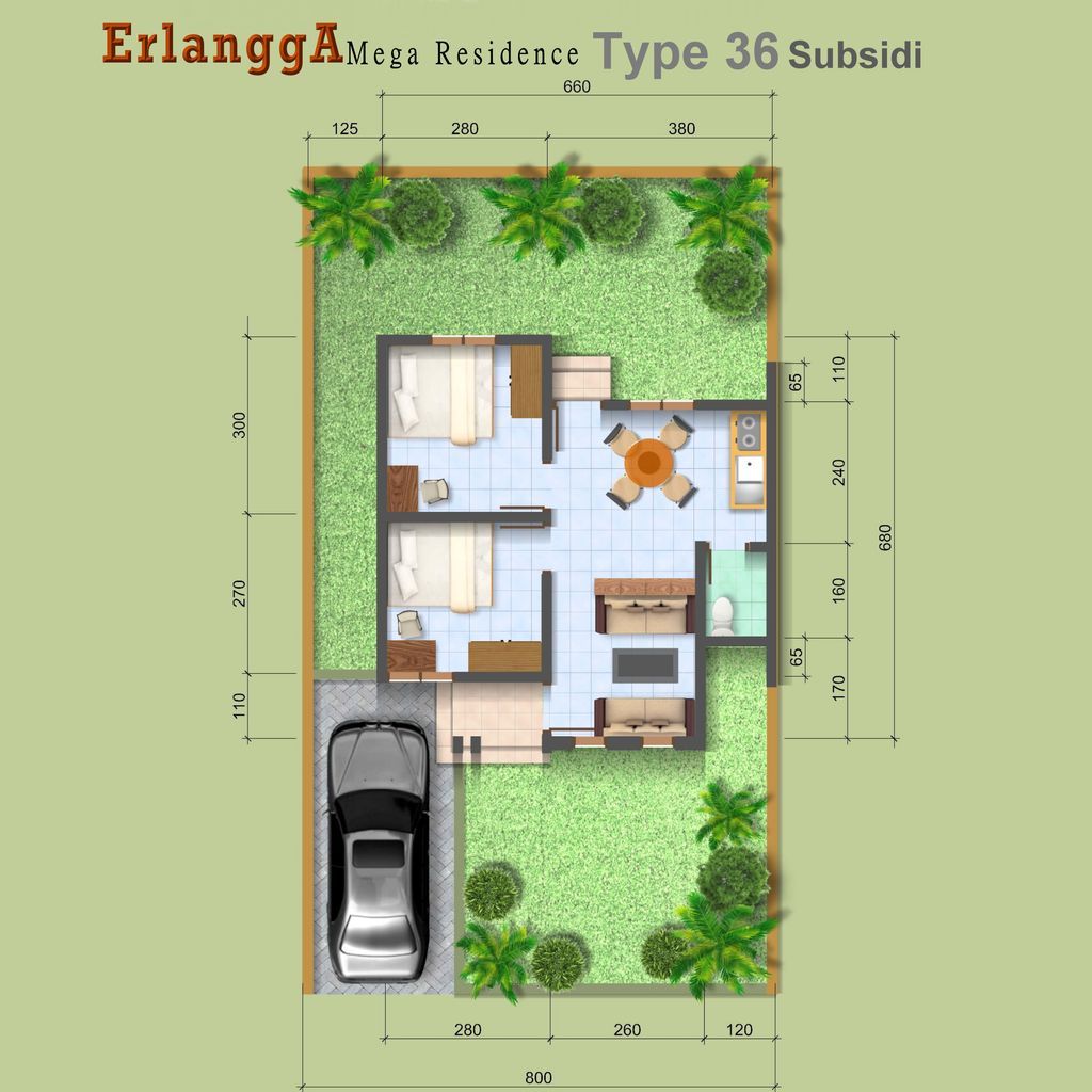 foto denah rumah tipe 36 perumahan ERLANGGA MEGA RESIDENCE - BUKIT SULAA