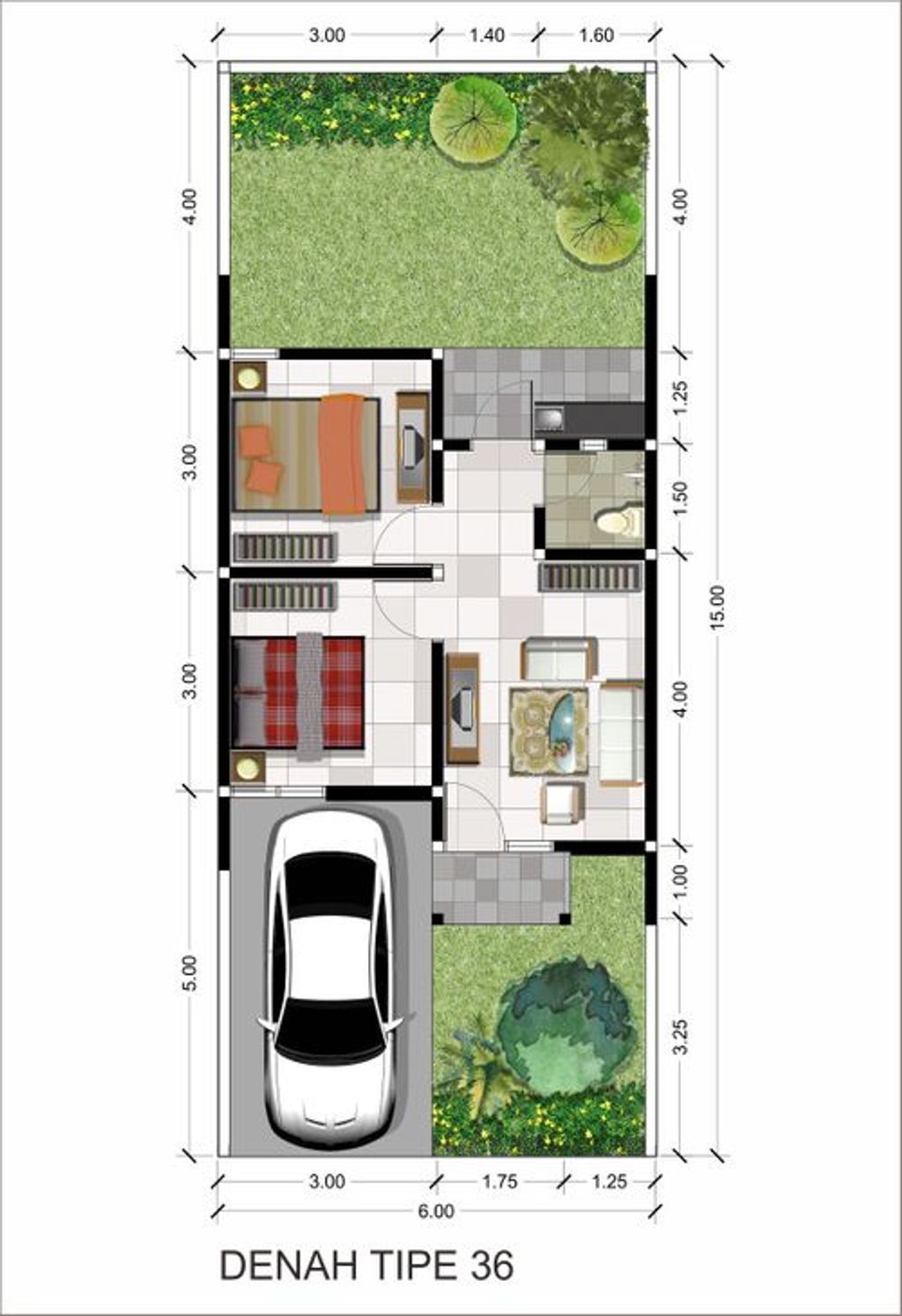 foto denah rumah tipe T36/108 perumahan PERMATA KWANGSAN RESIDENCE I