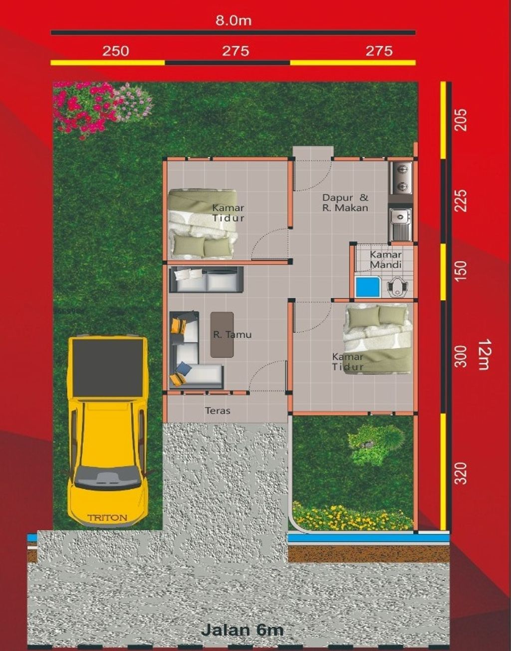 foto denah rumah tipe 36 Baru perumahan Rimera Tin Garden.