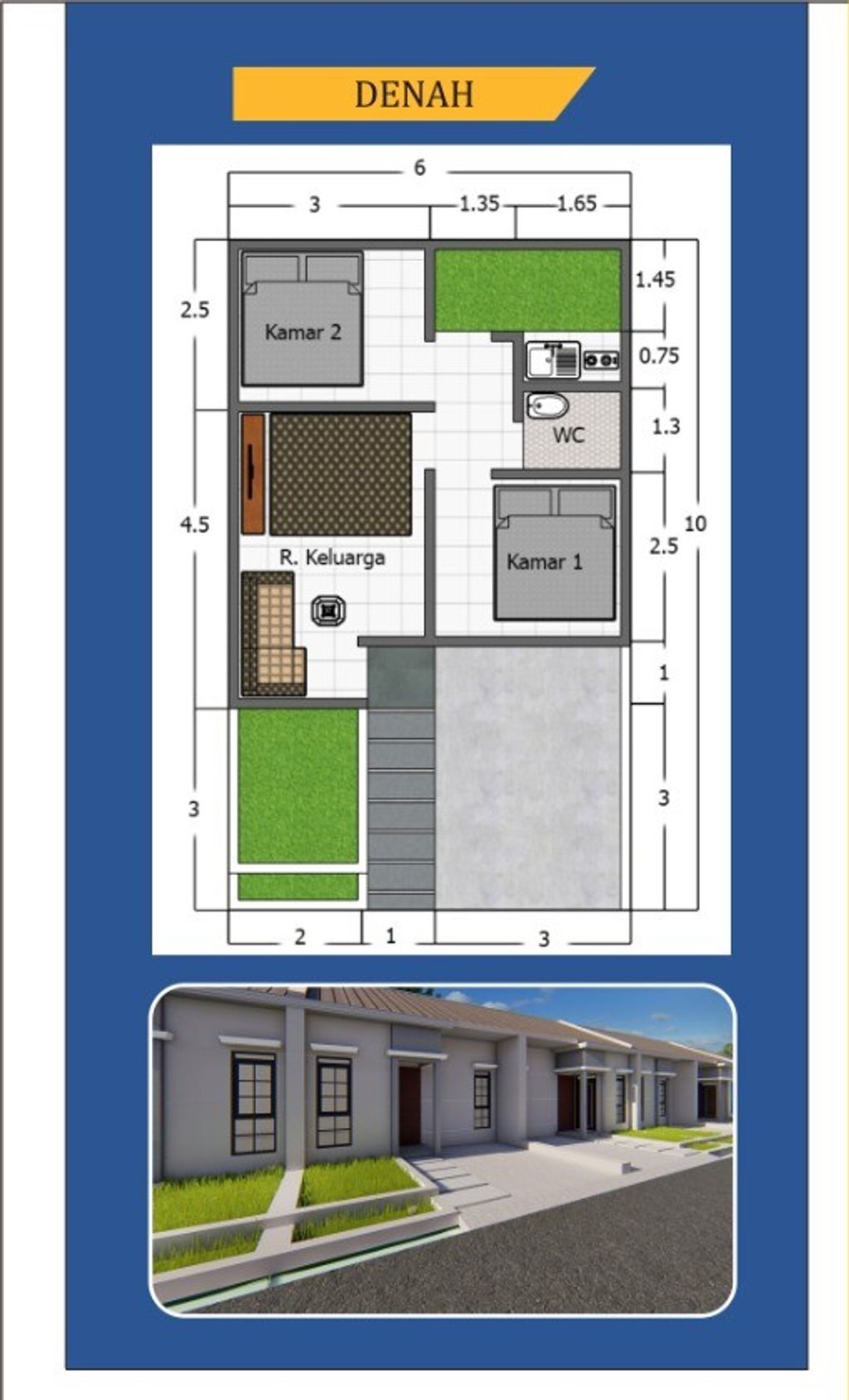 foto denah rumah tipe Subsidi Kanaya Samarang Risidence perumahan Kanaya Samarang Residence