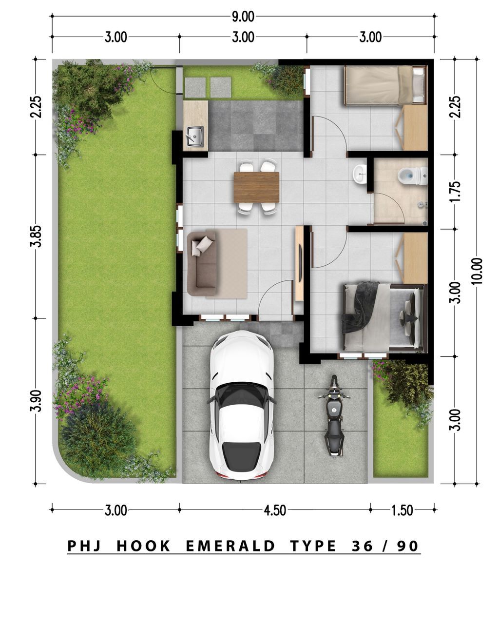 foto denah rumah tipe Emerald 30/90 328.840.000 perumahan PURI HARMONI JONGGOL