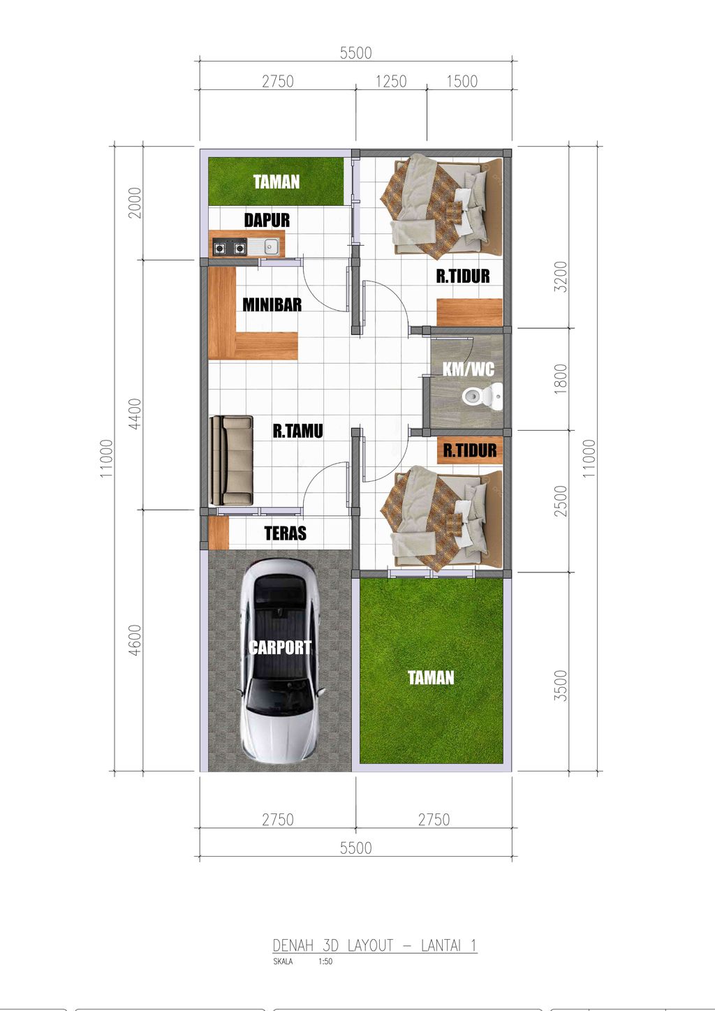 foto denah rumah tipe JEJU 43/61 perumahan GRESIK MODERN RESIDENCE