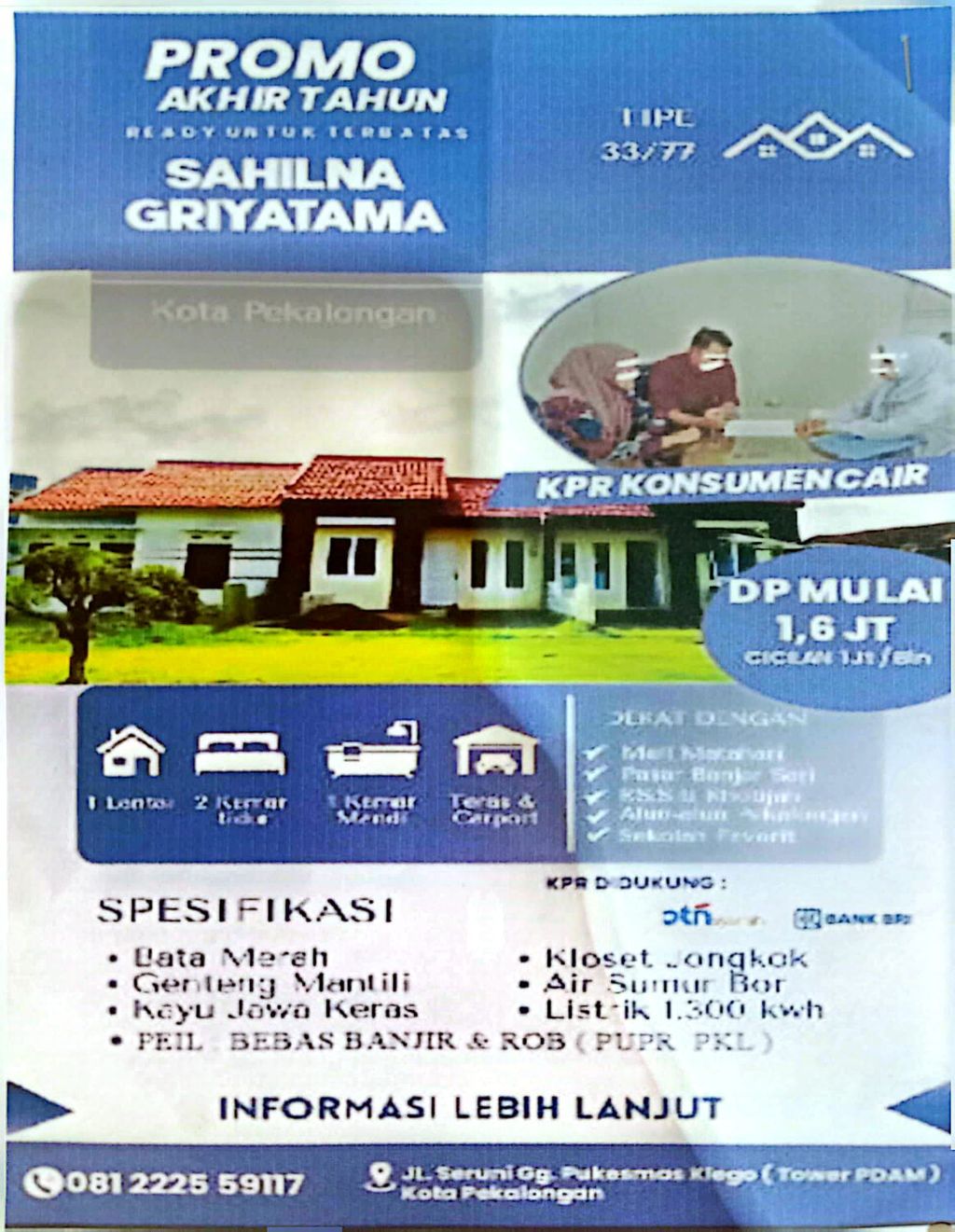 foto denah rumah tipe Sejahtera Standart perumahan SAHILNA GRIYATAMA Cluster