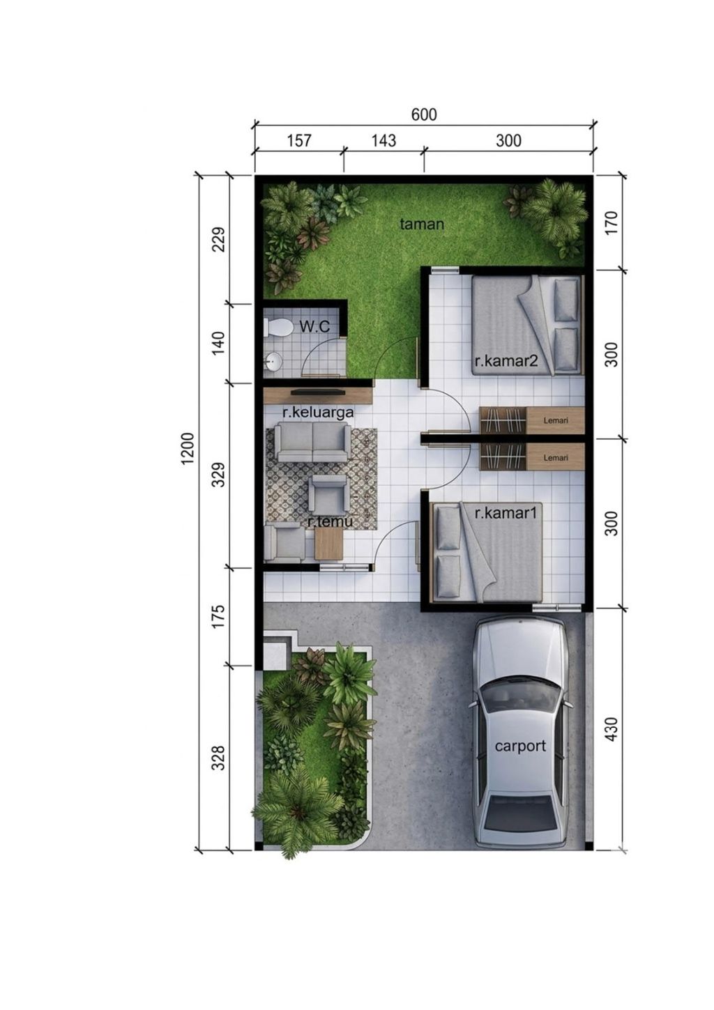 foto denah rumah tipe 36/72 perumahan Alana Nirwana Residence