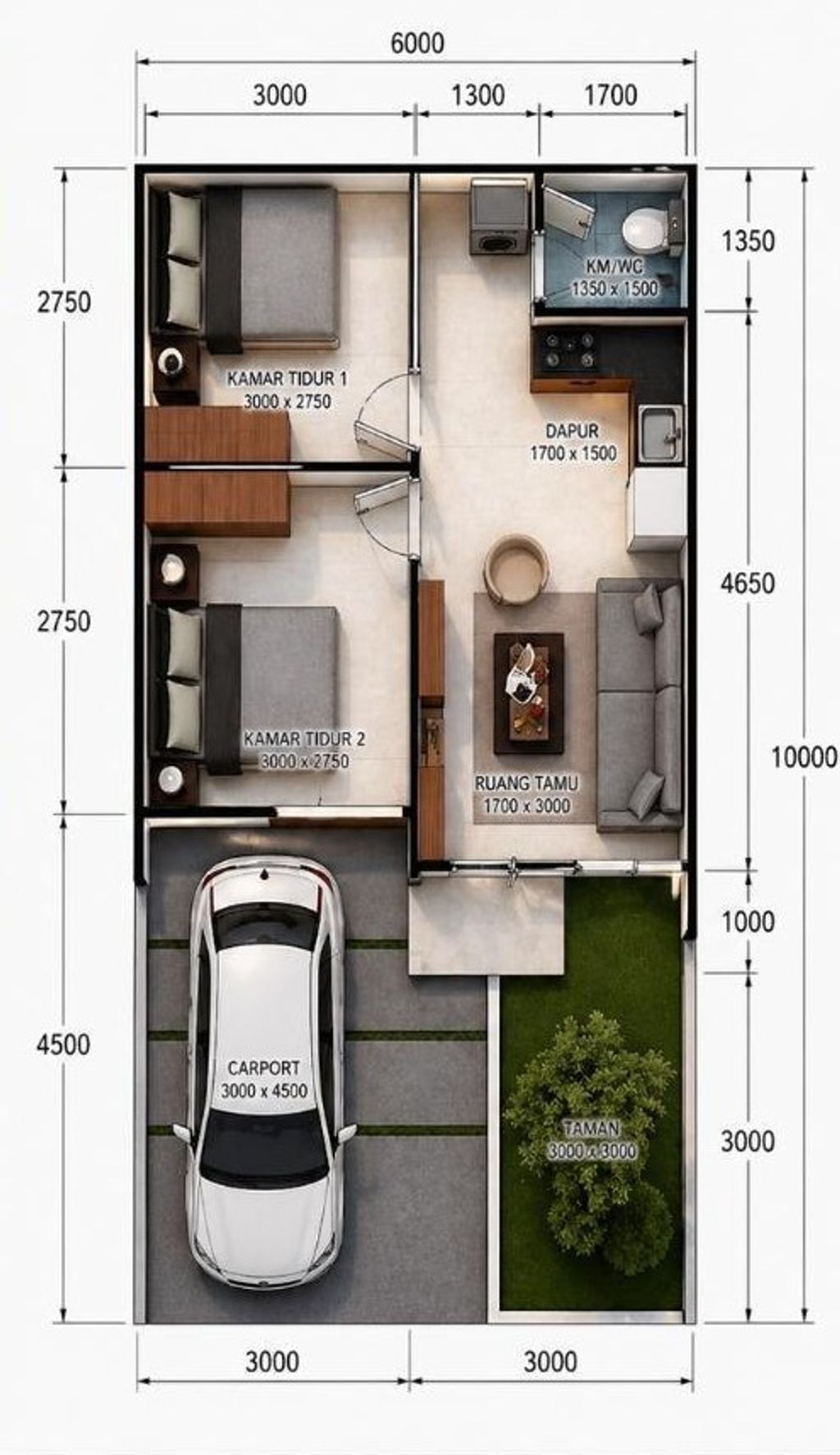 foto denah rumah tipe 36/60 perumahan Bukit Sukamulya Regency