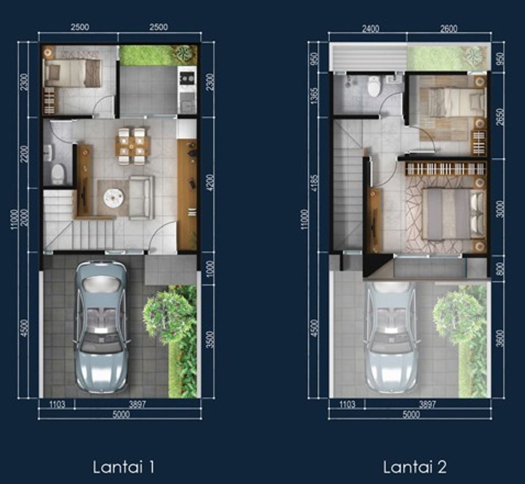 foto denah rumah tipe AIRA 5X11 (3BR) perumahan DISCOVERY RIVIERA BINTARO JAYA