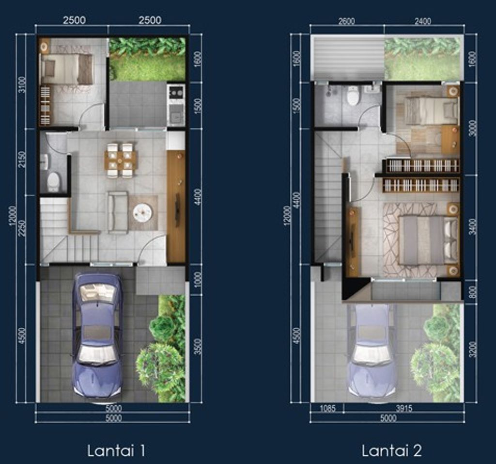 foto denah rumah tipe AIRA 5X12 (3BR) perumahan DISCOVERY RIVIERA BINTARO JAYA