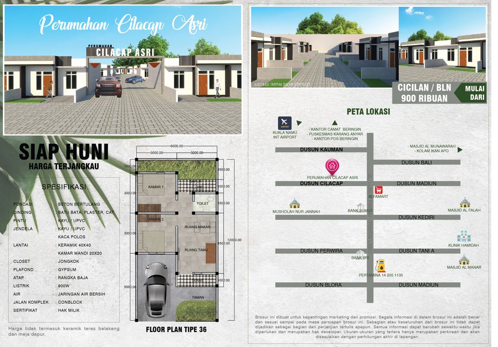 foto denah rumah tipe 36/72 perumahan PERUMAHAN CILACAP ASRI