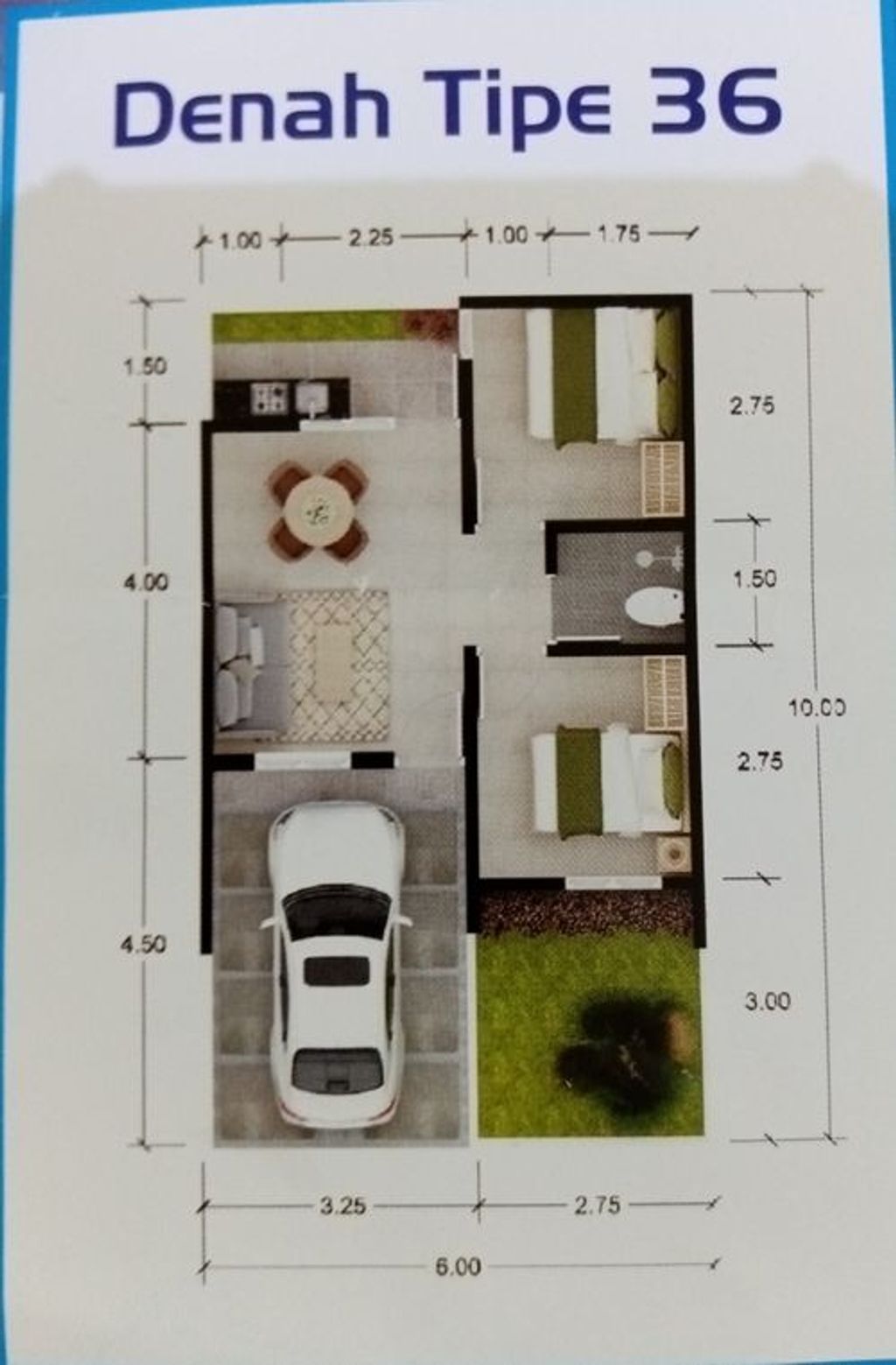 foto denah rumah tipe GOLD 80/36 PMK 90 100% perumahan CIRUAS LAND