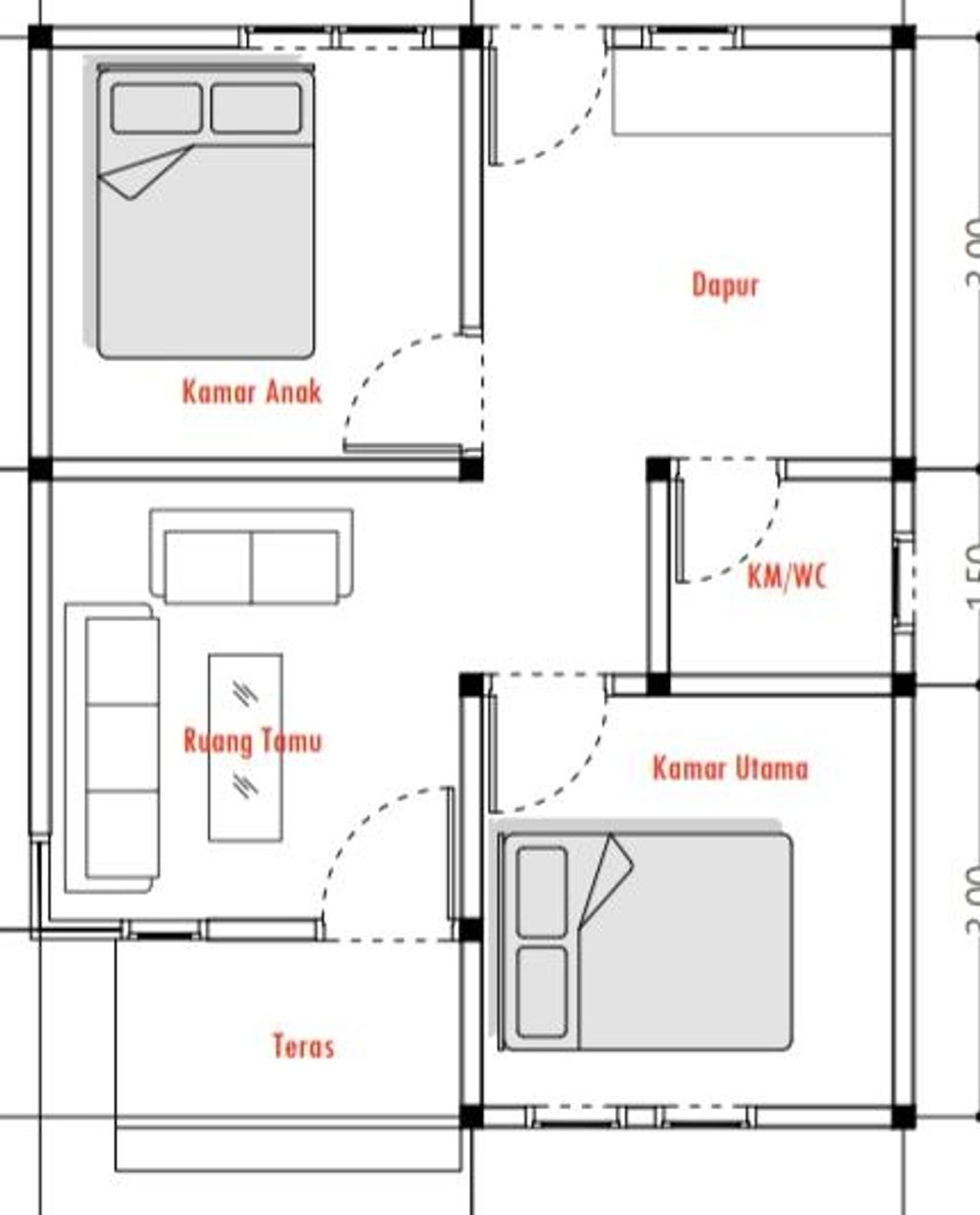 foto denah rumah tipe 36 perumahan BUMI SENTOSA DAMAI (BSD)Residence Tahap 2
