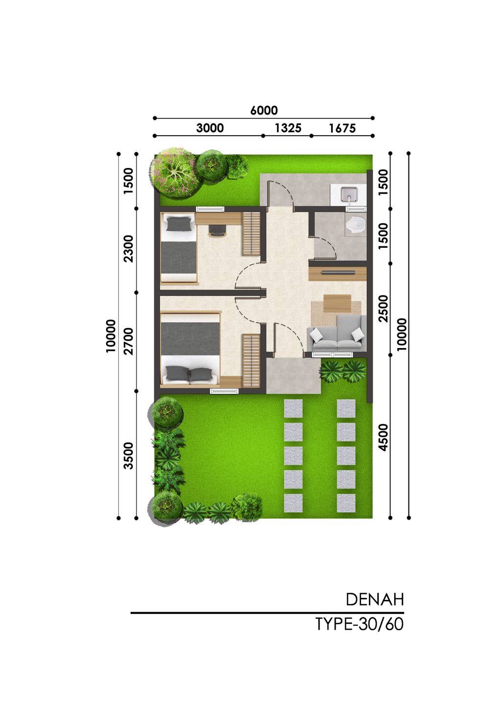 foto denah rumah tipe 60/27 KLT 09/07 perumahan KOTA PODOMORO TENJO - KANA KALAMENTA