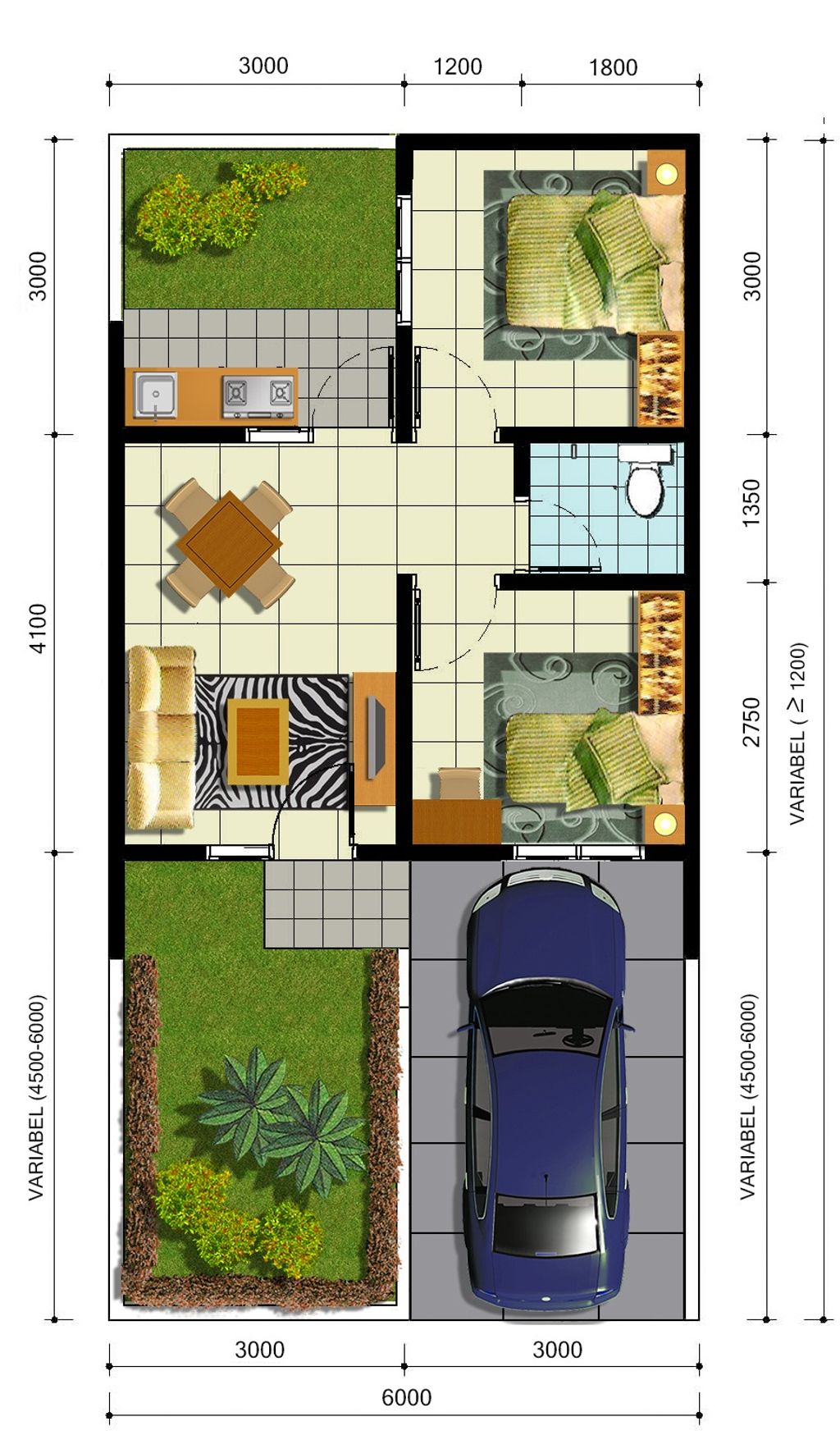 foto denah rumah tipe GERANIUM AF/45 - 36/84 (373.000.000) perumahan BUMI TAMALANREA PERMAI